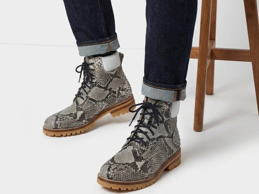 Natural Gray Snakeskin Python Leather Boots