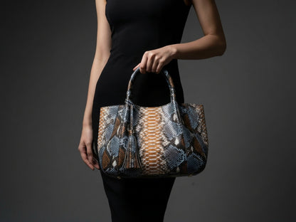 Soft Python Snakeskin Tote Leather Bag