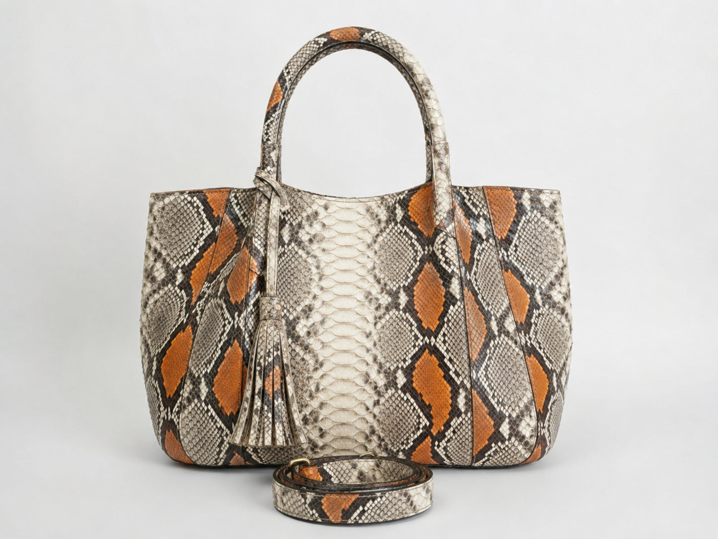 Orange Python Snakeskin Tote Leather Bag