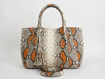 Orange Python Snakeskin Tote Leather Bag