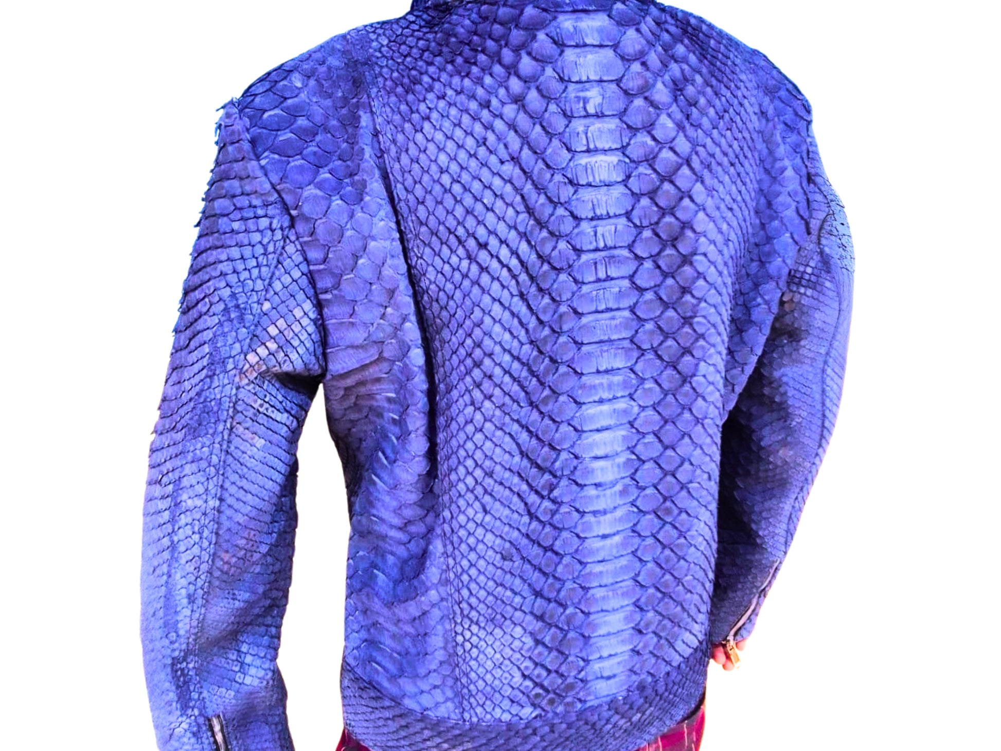 Blue Nubuck Snakeskin Leather Jacket - 3