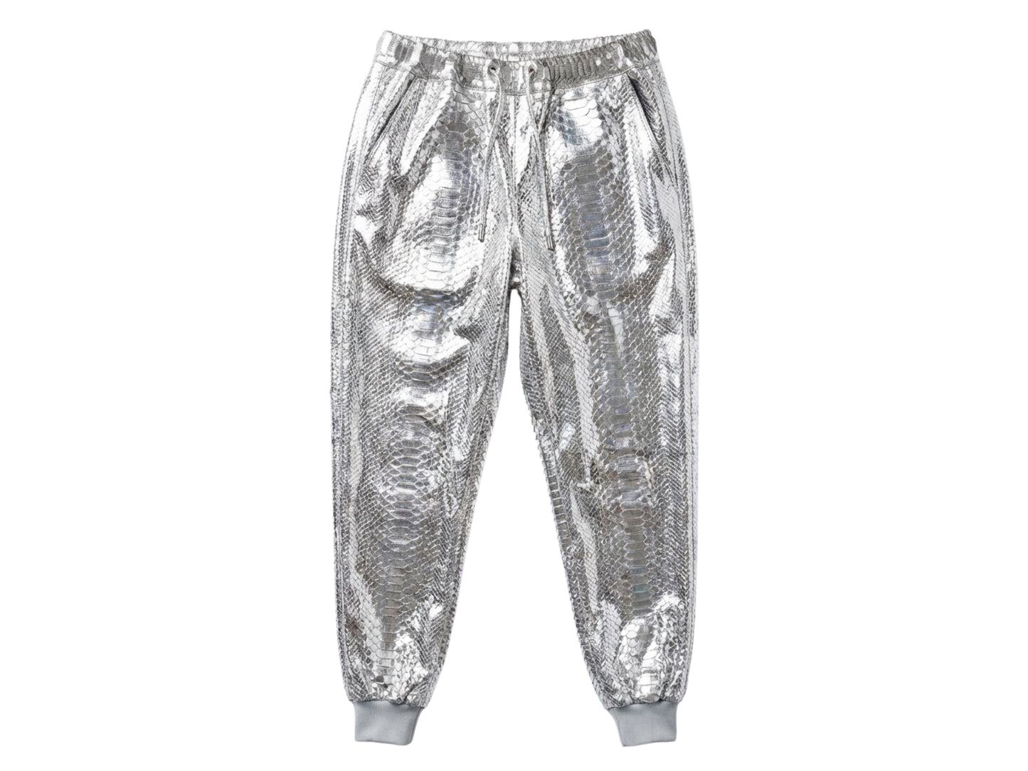Handmade Metallic Silver Python Snakeskin Tracksuit | Exotic Leather Bomber & Jogger Set