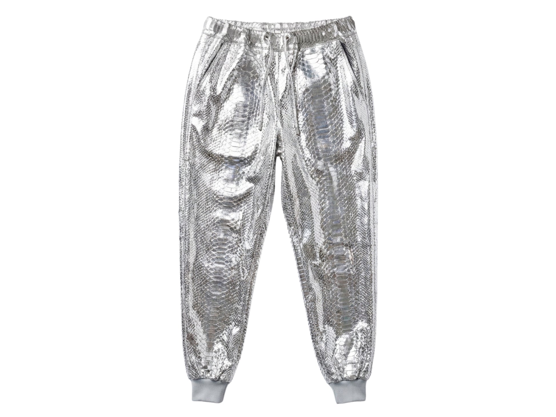 Handmade Metallic Silver Python Snakeskin Tracksuit | Exotic Leather Bomber & Jogger Set