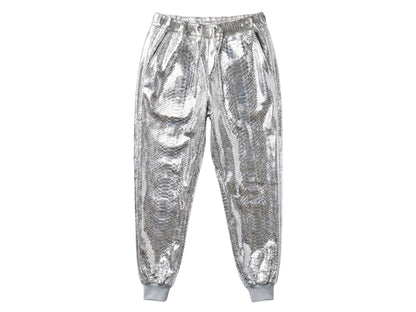 Handmade Metallic Silver Python Snakeskin Tracksuit | Exotic Leather Bomber & Jogger Set
