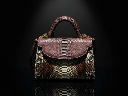 Brown Genuine Python Snakeskin Satchel Bag for Women: Exotic Leather Handbag