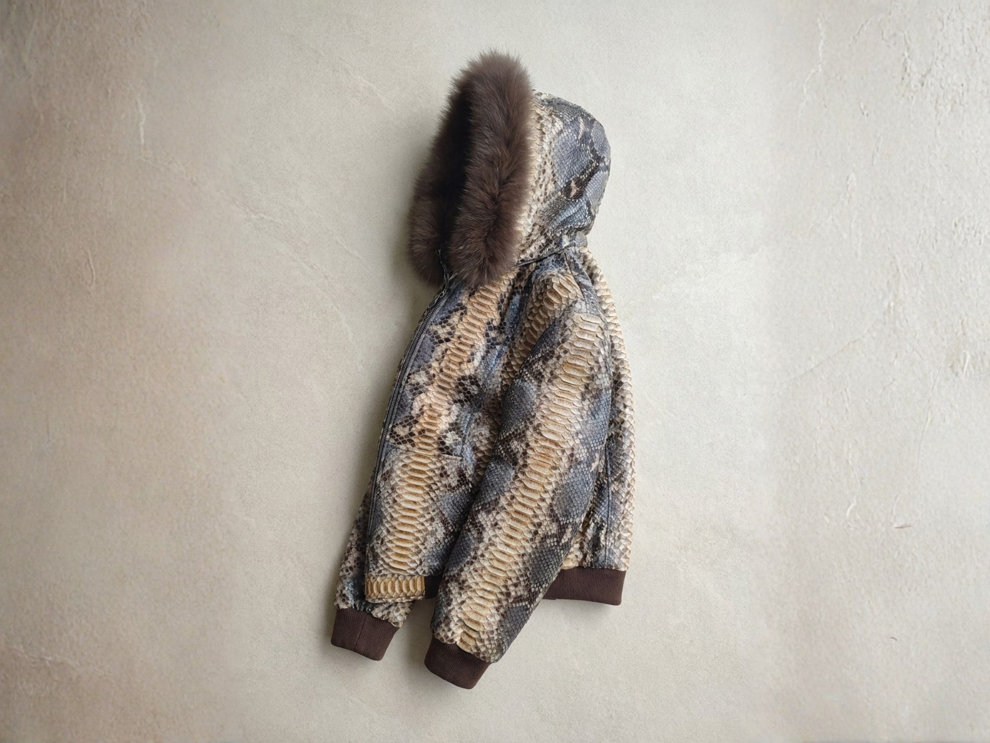 Python Snakeskin Tracksuit: Genuine Fox Fur Hoodie
