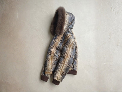 Python Snakeskin Tracksuit: Genuine Fox Fur Hoodie