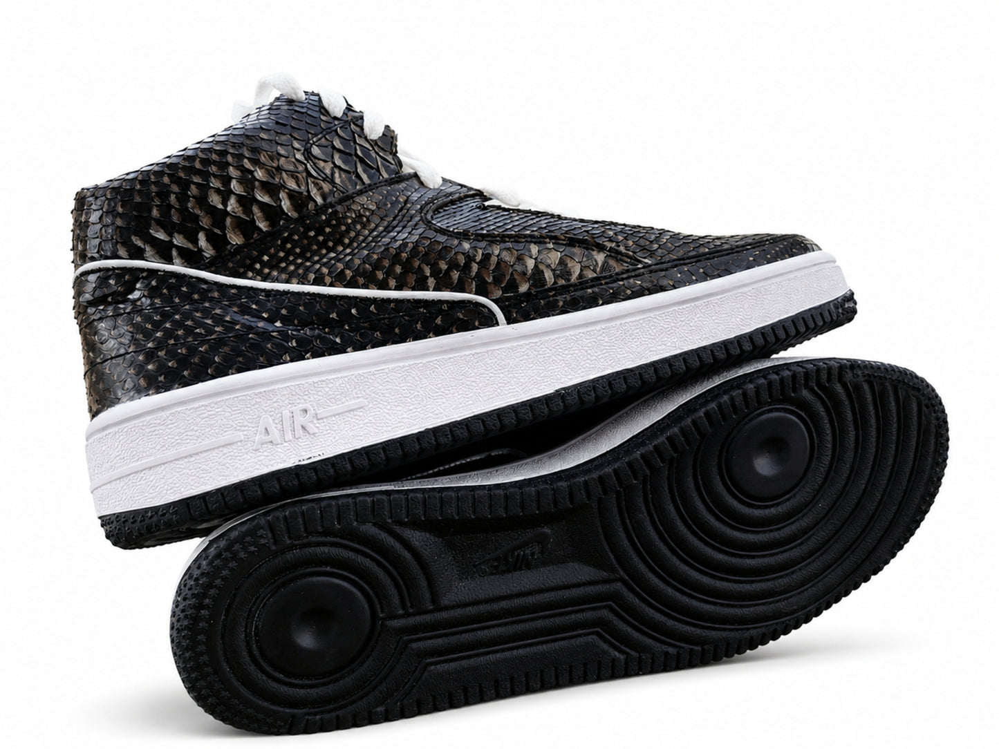 Black Python Snakeskin Leather High-Top Sneakers