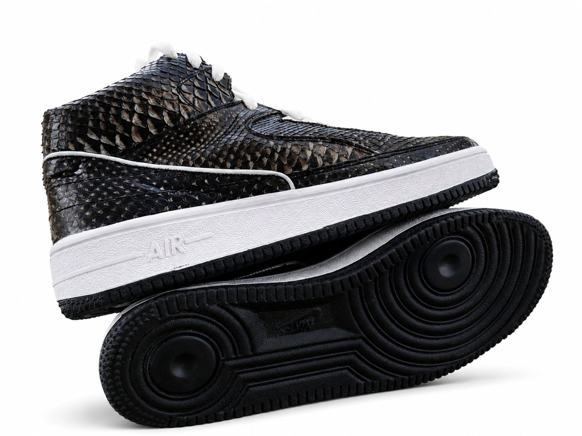 Black Python Snakeskin Leather High-Top Sneakers