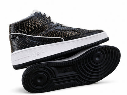 Black Python Snakeskin Leather High-Top Sneakers