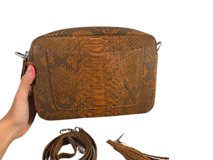 Snakeskin Cosmetic Bag Double Zipper Compartment - Python Jacket by LFM Fashion