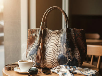 Brown Python Snakeskin Tote Bag