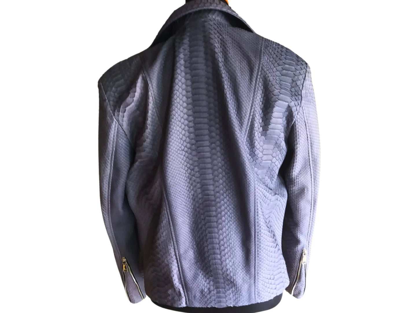 back view of Amethyst Smoke Snakeskin Leather Jacket