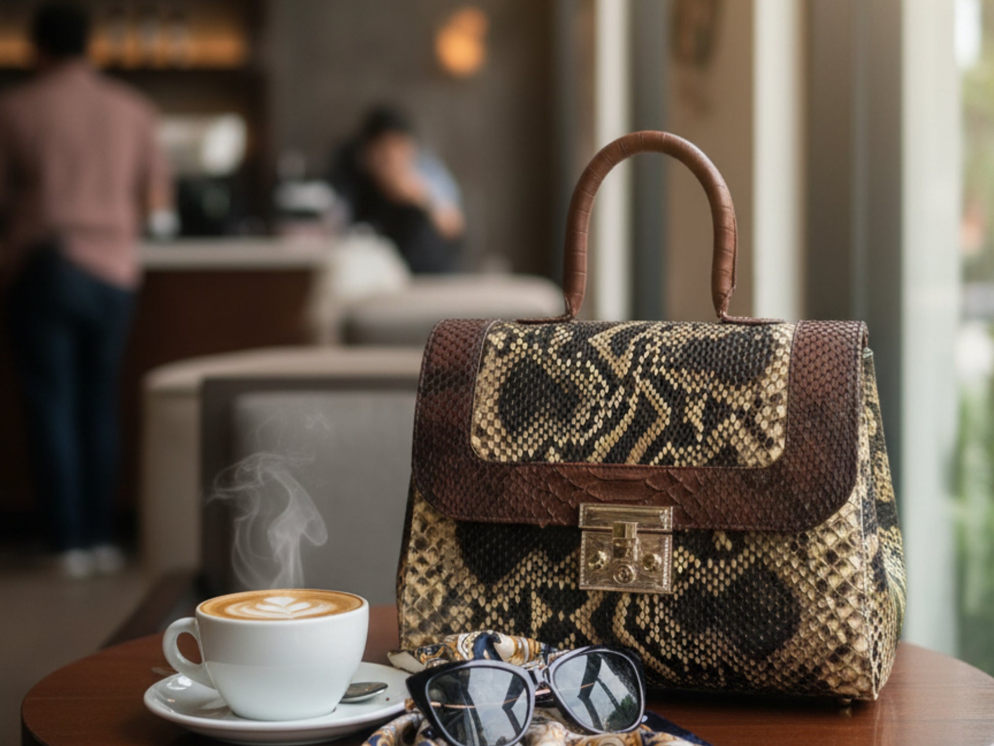 Luxury Brown Python Snakeskin Leather Handbag: Genuine Exotic Leather Women Bag