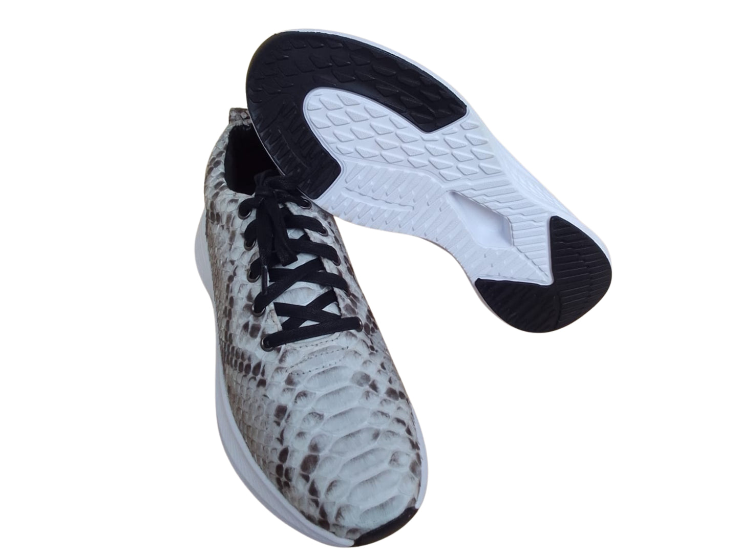 Natural Gray Python Snakeskin Sneakers: Real Exotic Leather Shoes