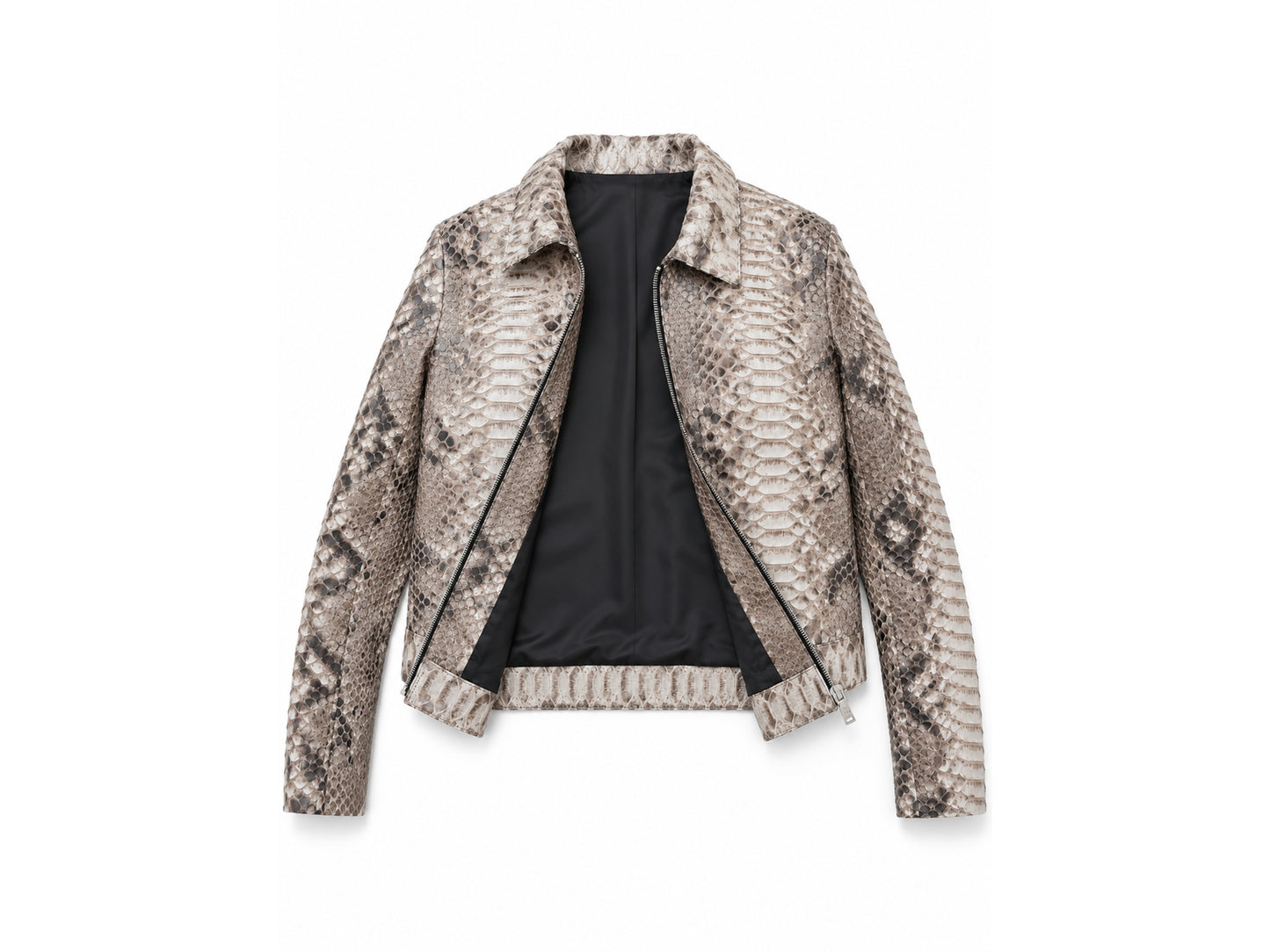 Python Snakeskin Leather Zip Jacket: Convertible Shirt Mandarin Collar