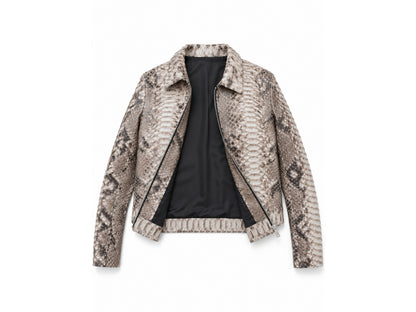 Python Snakeskin Leather Zip Jacket: Convertible Shirt Mandarin Collar