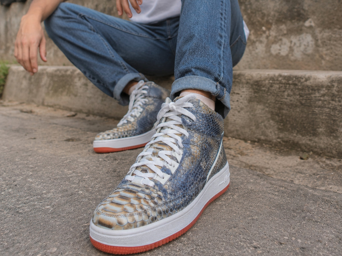Multi Color Python Snakeskin Leather High-Top Sneakers