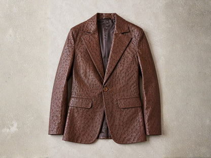 Genuine Ostrich Skin Leather Blazers - Brown
