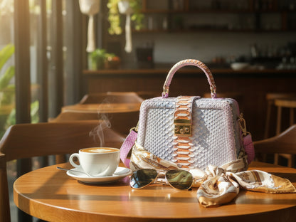 Luxury Genuine Python Snakeskin Top Handle Bag – Multicolor Designer Leather Purse for Women