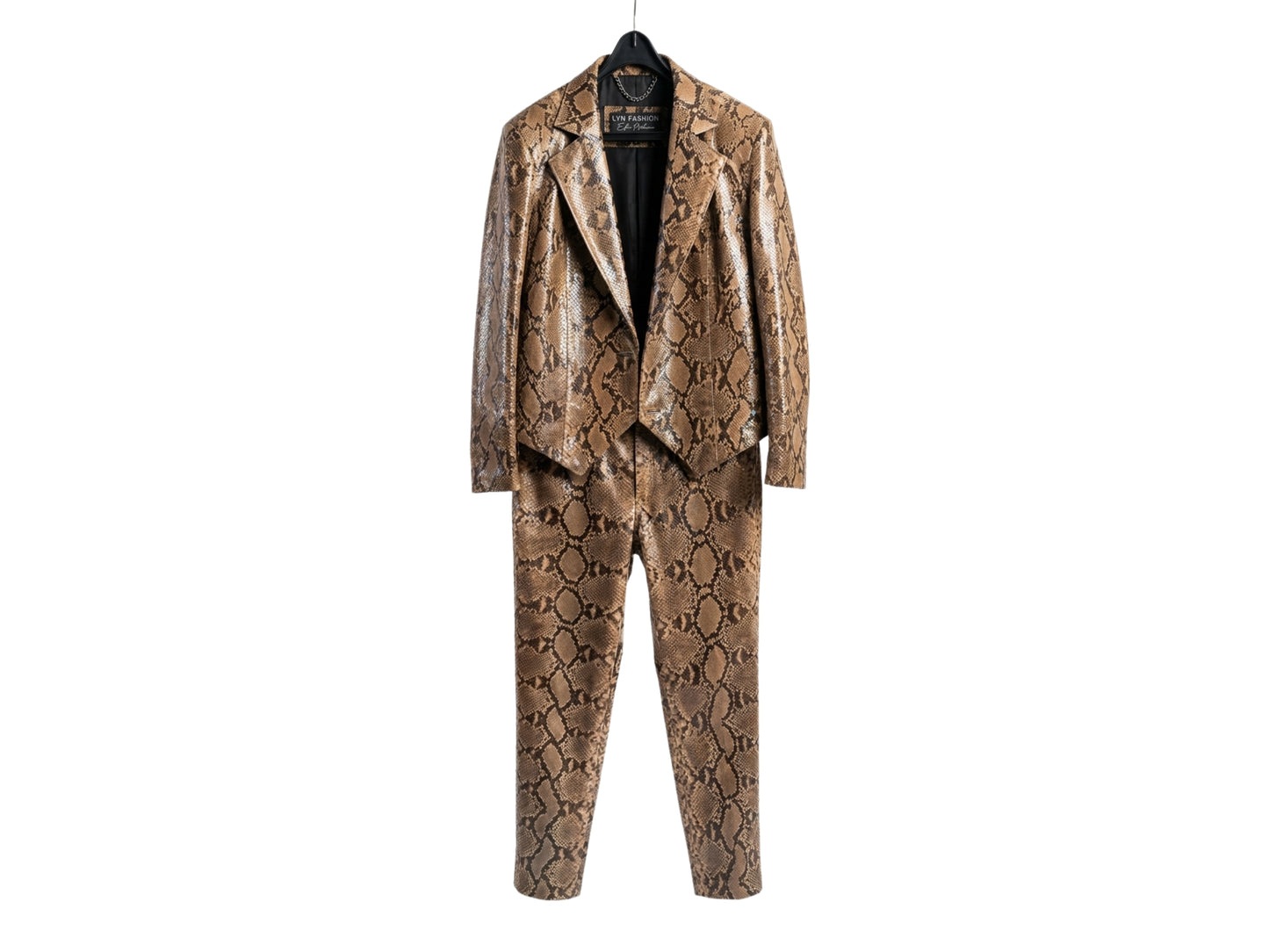Genuine Python Snakeskin Suit Set | Brown Leather Blazer & Pants