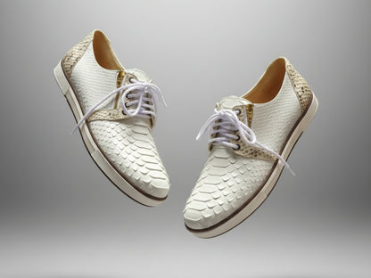 White Python Snakeskin Sneakers: Unisex Casual Designer Style