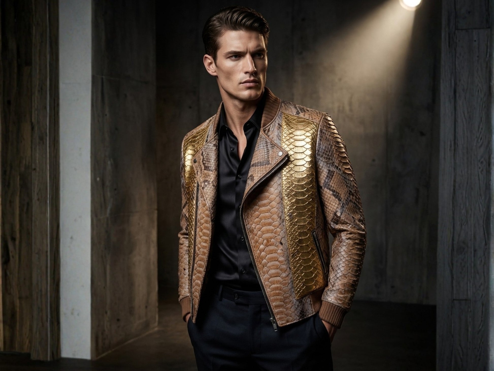 Gold Python Snakeskin Biker Jacket