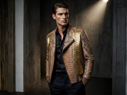 Gold Python Snakeskin Biker Jacket