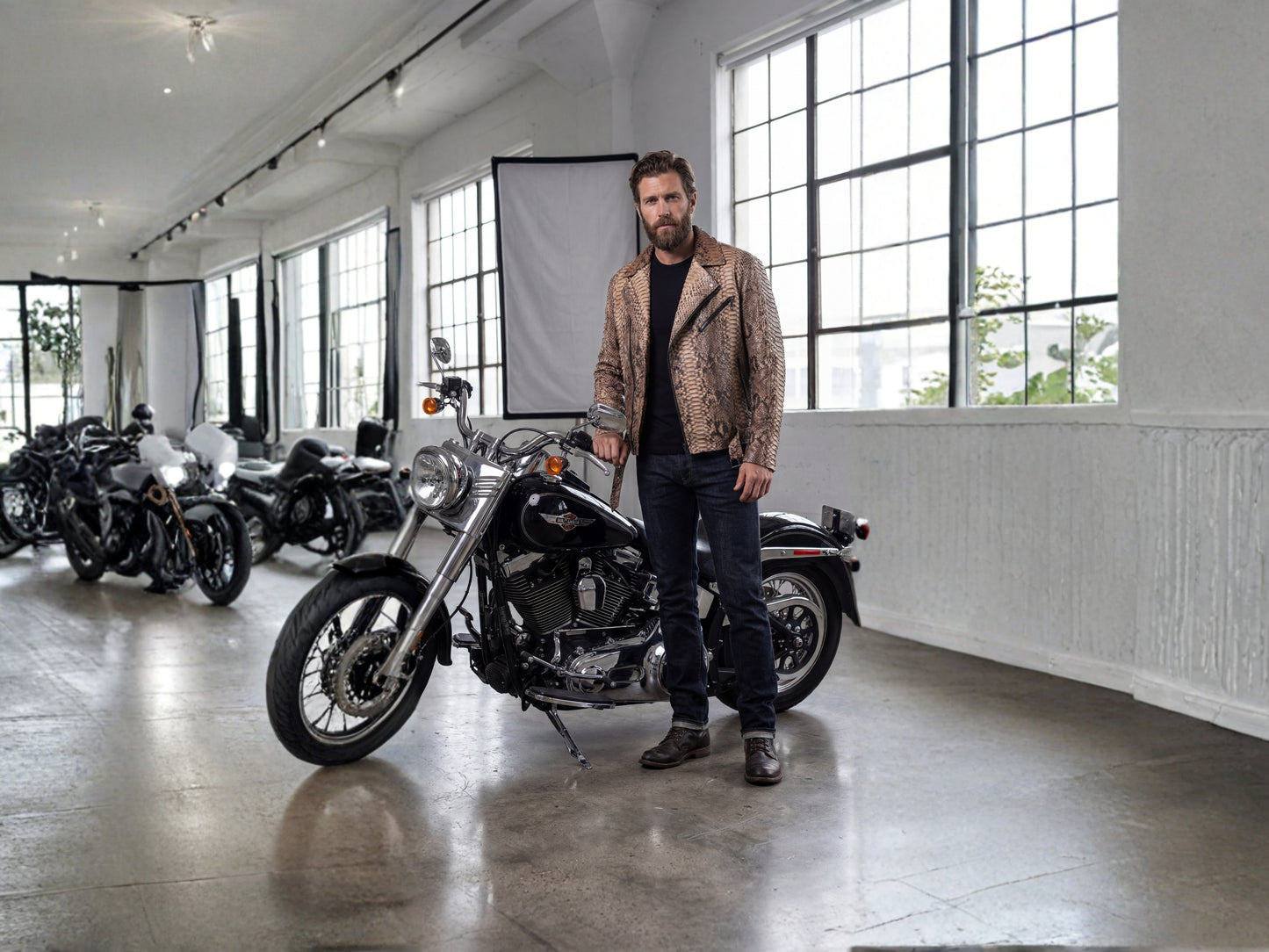 Genuine Python Snakeskin Biker Jacket for Men | Handmade Brown Exotic Leather Motorcycle Jacket