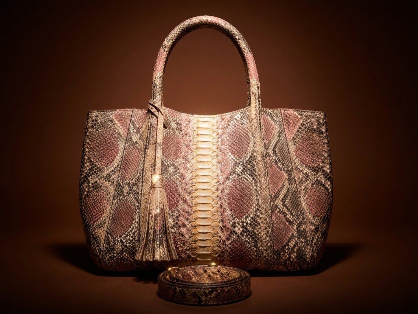 Antique Pink Python Snakeskin Tote Leather Bag