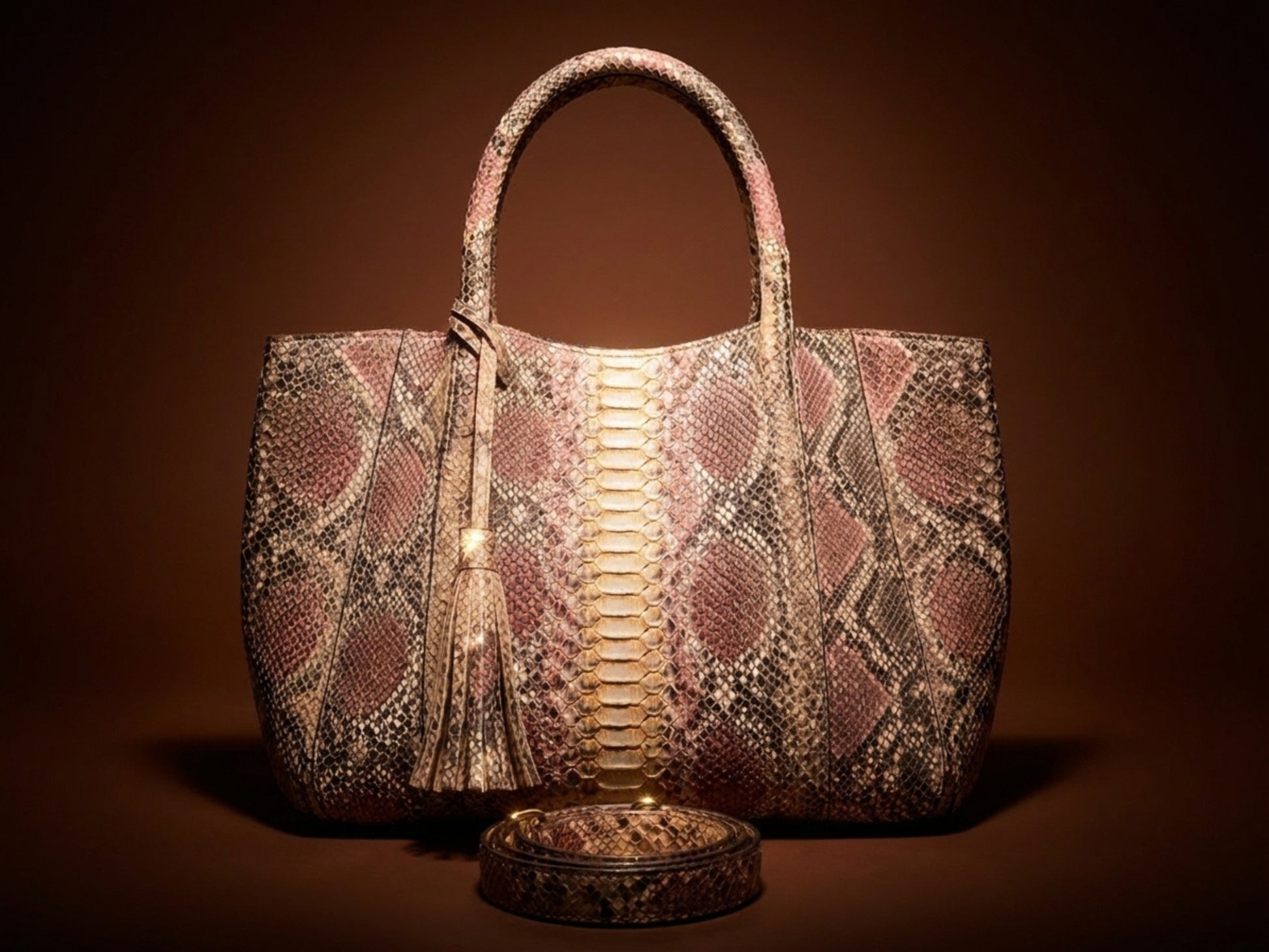 Antique Pink Python Snakeskin Tote Leather Bag