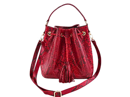 Snakeskin Drawstring Bucket Bag - Python Jacket by LFM Fashion