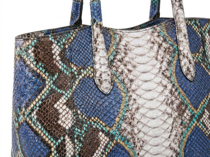 Majestic Blue Python Snakeskin Tote Leather Bag