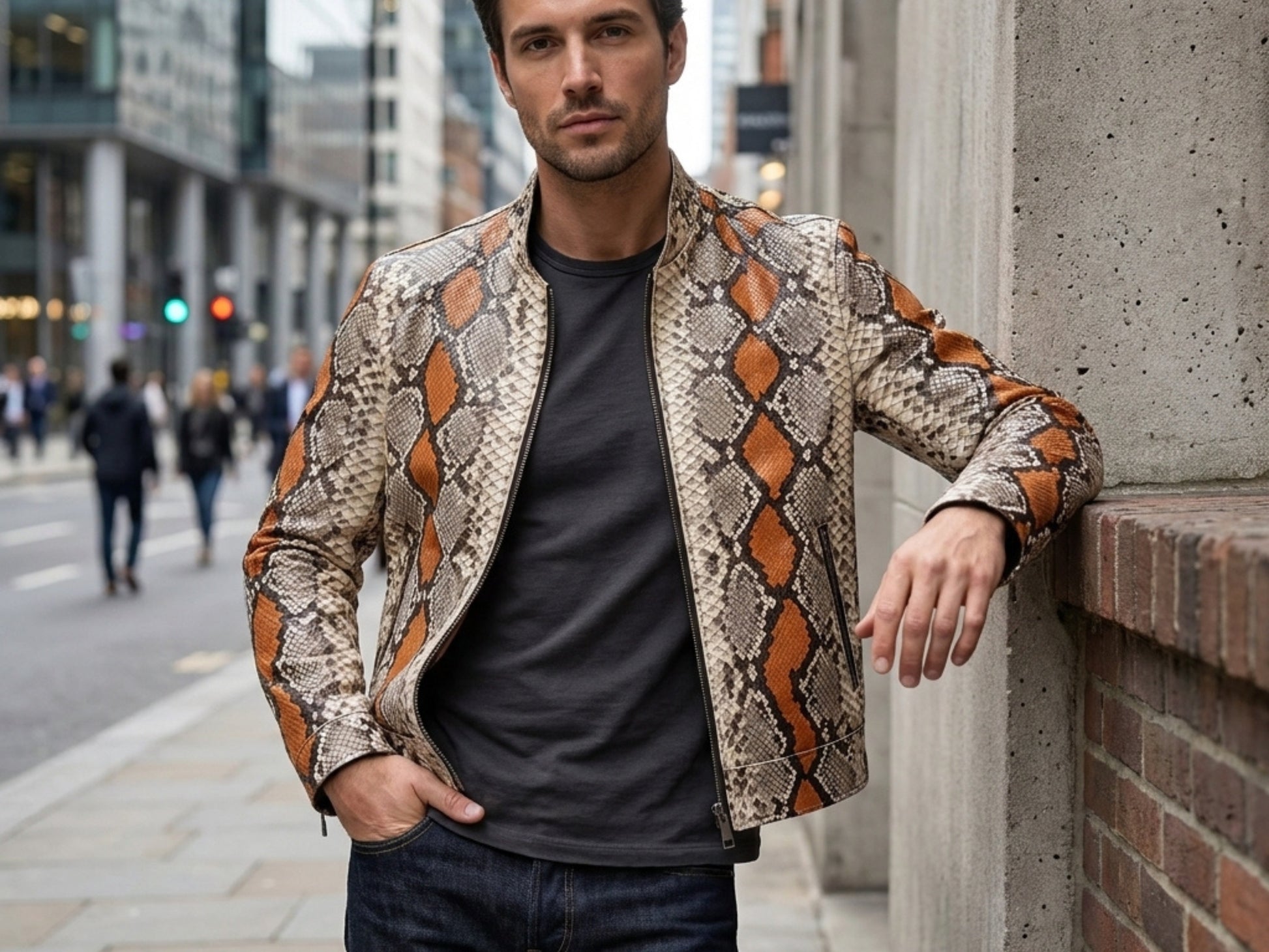 Multi Orange Python Snakeskin Jacket