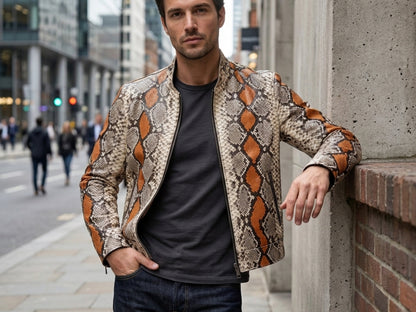 Multi Orange Python Snakeskin Jacket