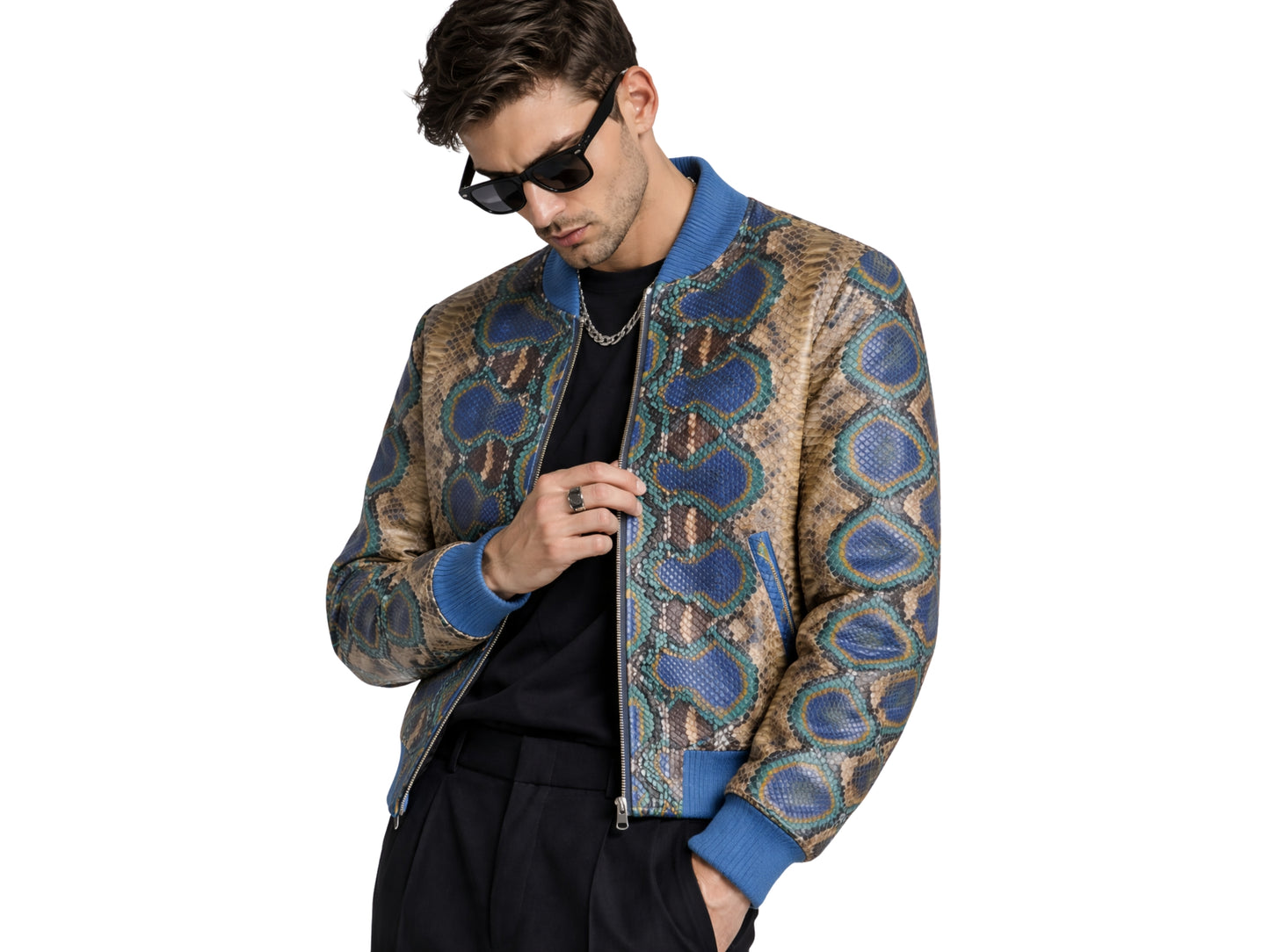 Multi Color Python Snakeskin Bomber Jacket