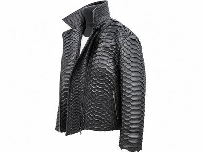 Genuine Python Snakeskin Motorcycle Jacket | Black King Scales
