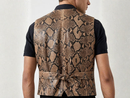 Genuine Python Snakeskin Leather Vest: Exotic Brown Waistcoat