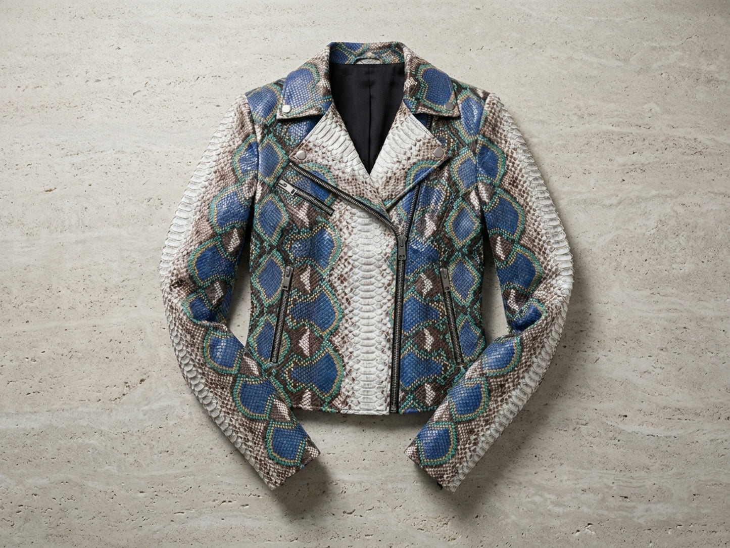 Majestic Blue Python Snakeskin Leather Jacket