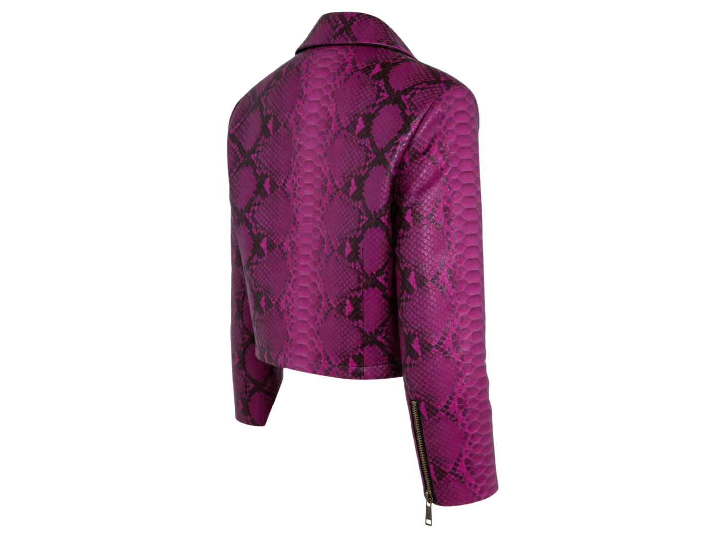python snakeskin jacket back view cropped design magenta color
