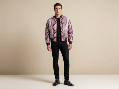 Blush Pink Python Snakeskin Bomber Jacket