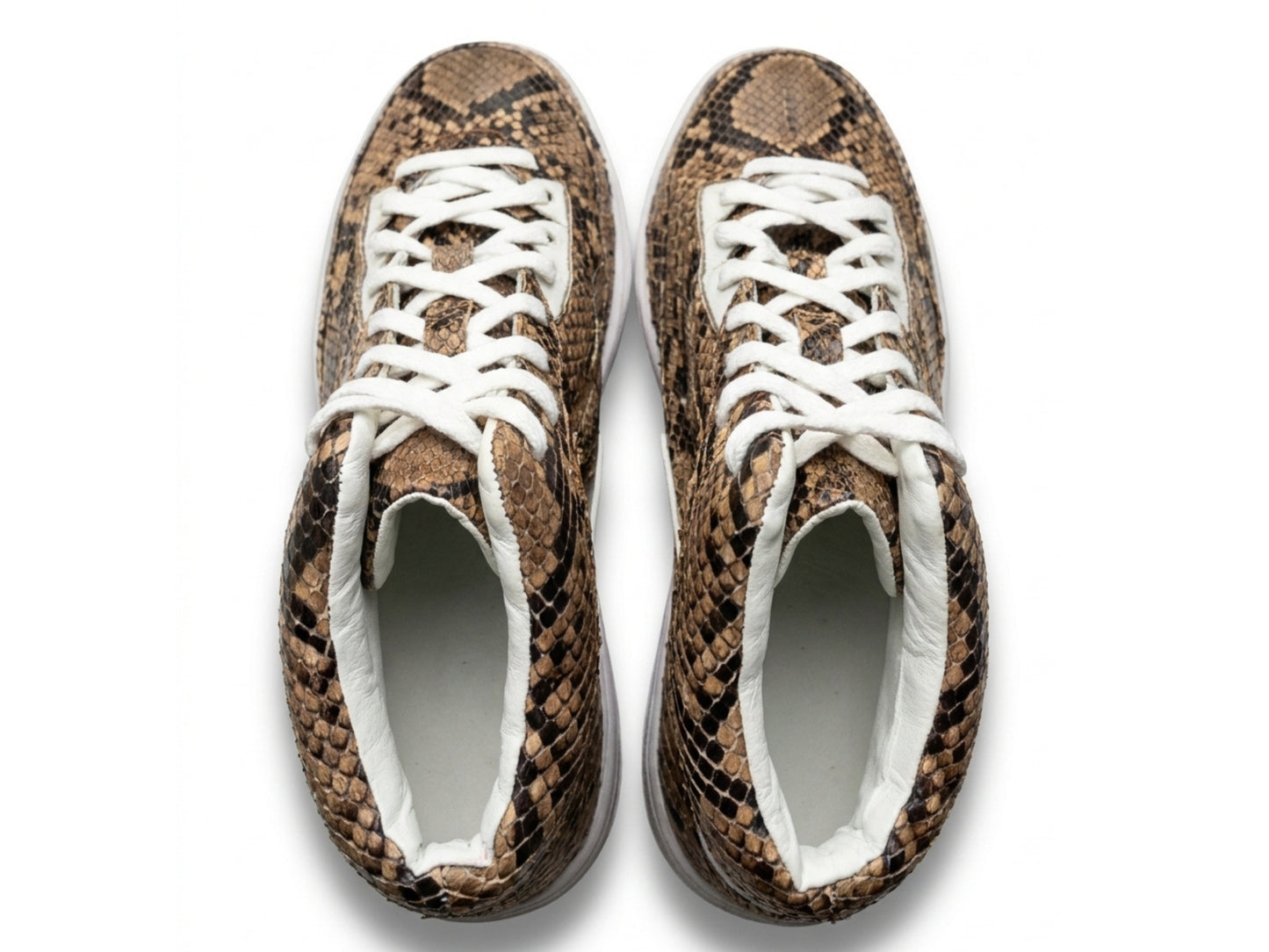 Brown Python Snakeskin Leather High-Top Sneakers