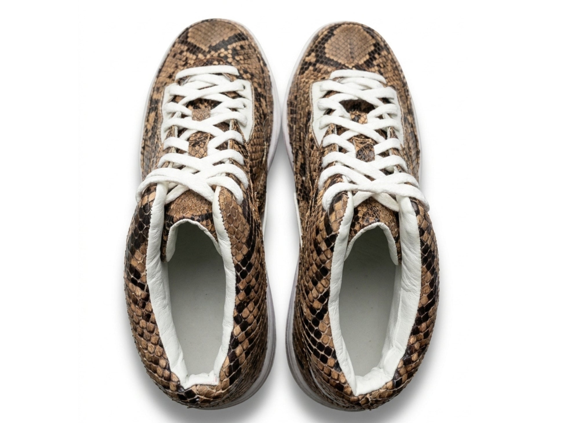 Brown Python Snakeskin Leather High-Top Sneakers