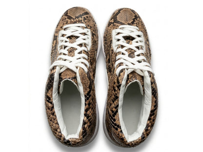 Brown Python Snakeskin Leather High-Top Sneakers