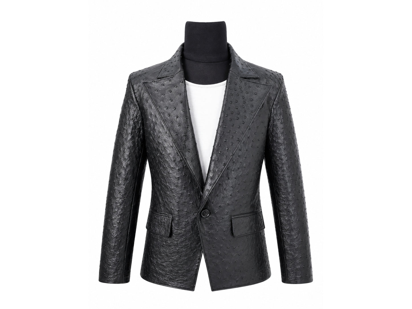 Genuine Ostrich Skin Leather Blazers - Black