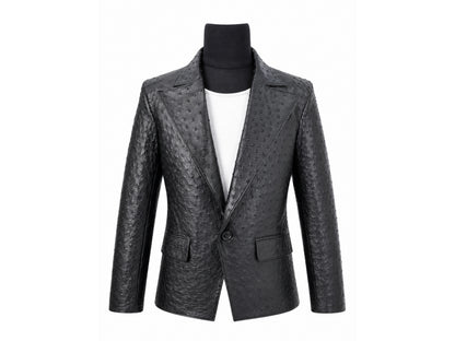 Genuine Ostrich Skin Leather Blazers - Black