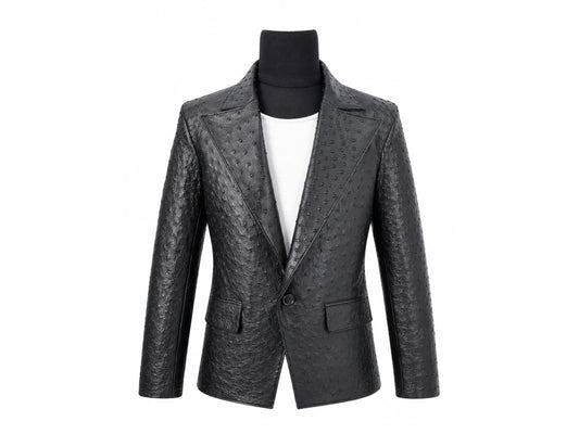 Genuine Ostrich Skin Leather Blazers - Black