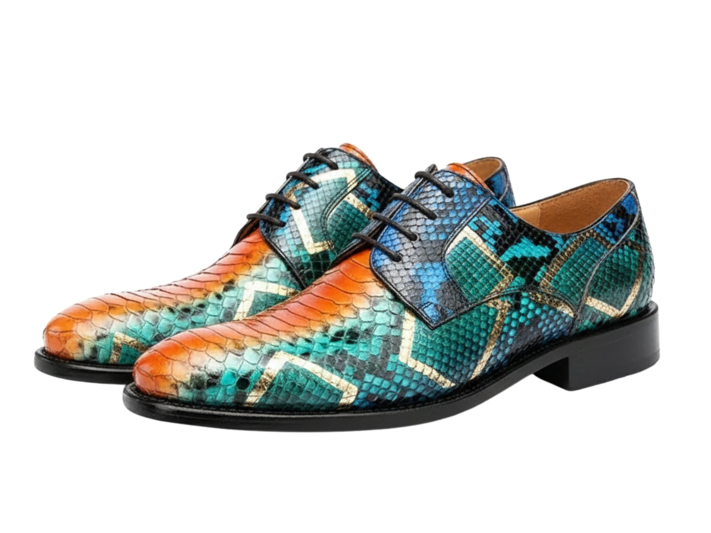 Genuine Python Snakeskin Oxford Shoes for Men: Handmade Multicolor Dress Shoes