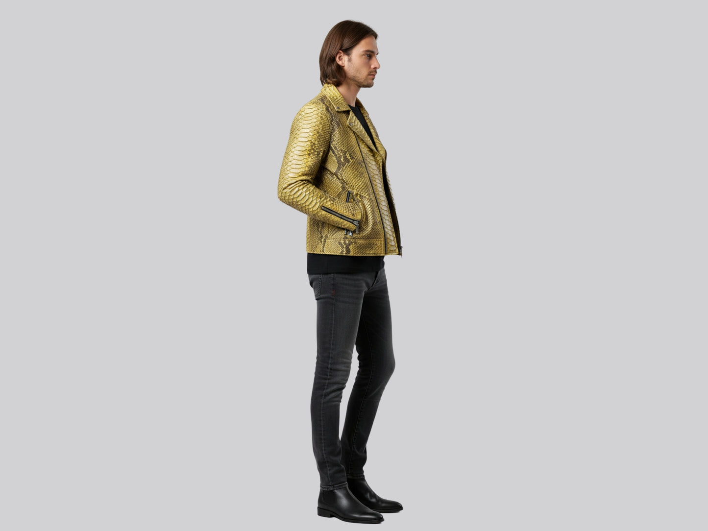 Genuine Python Snakeskin Biker Jacket: Gold Exotic Leather Motorcycle Jacket