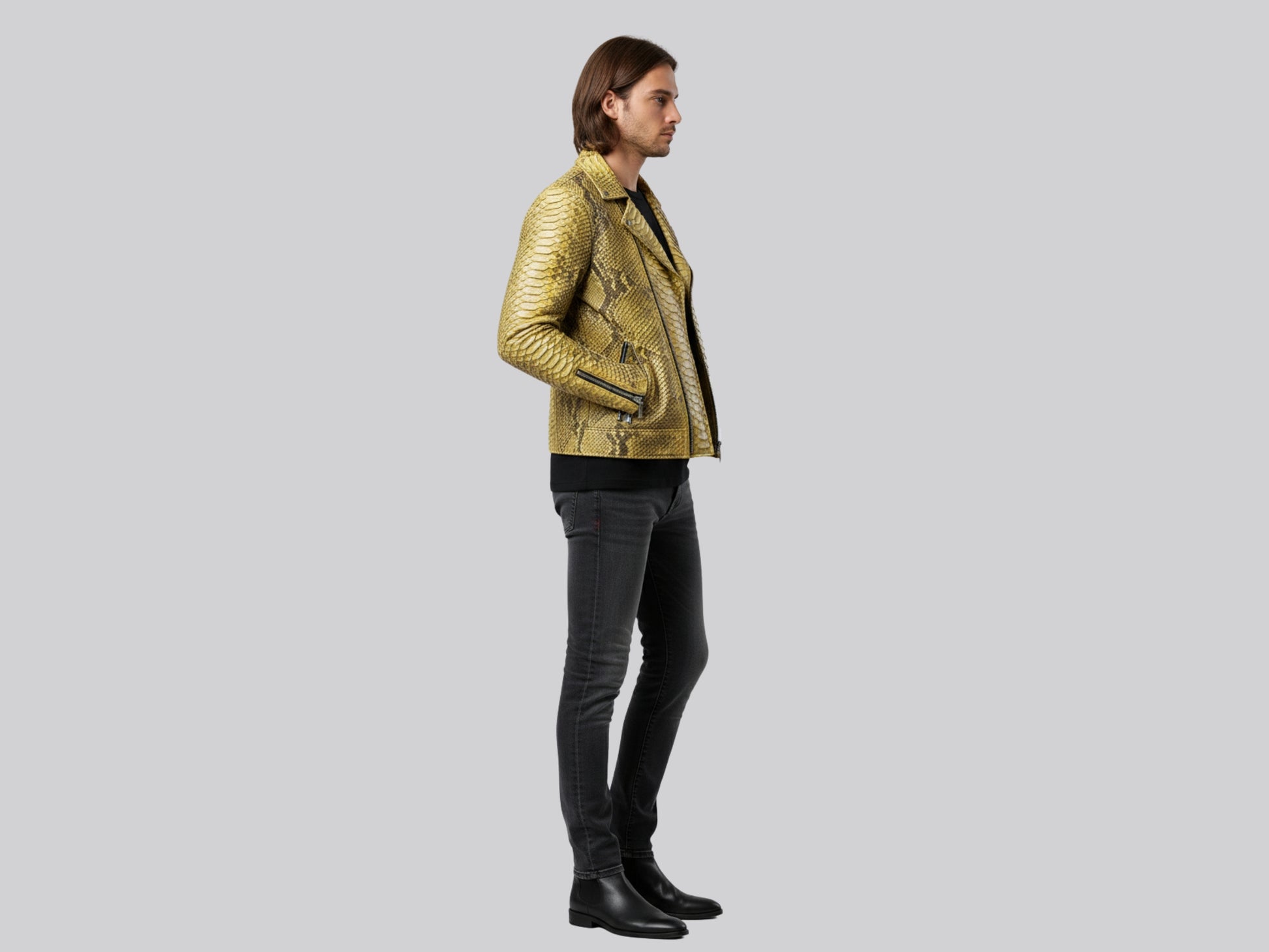 Genuine Python Snakeskin Biker Jacket: Gold Exotic Leather Motorcycle Jacket